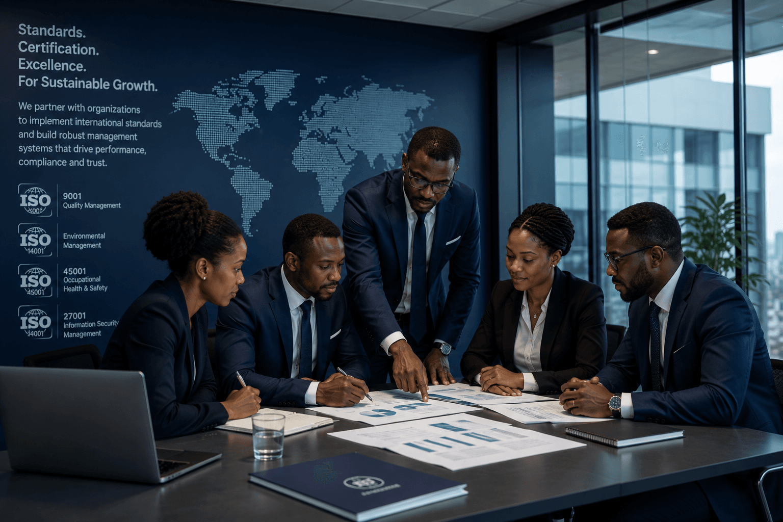 Enterprise team reviewing management systems