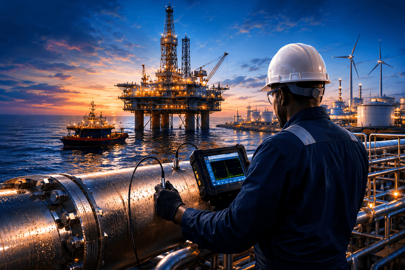 NDT inspector on offshore oil platform
